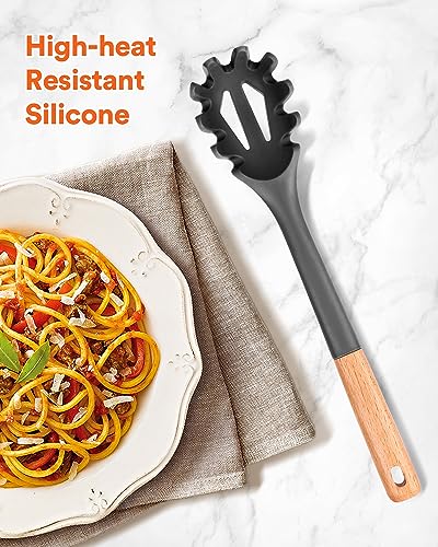 Badiano Grey Silicone Pasta Fork 12.8in Non-Stick Noodle Spoon Kitchen Utensil