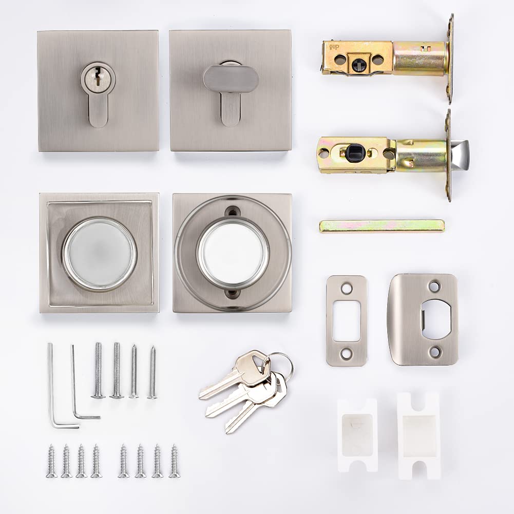 COOLNEWS Door Locks with Deadbolts, Crystal Glass Entry Door Knob and Deadbolt Lock Set, Satin Nickel