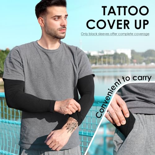 UV Sun Protection Arm Sleeves - 4 Pairs Black for Men & Women