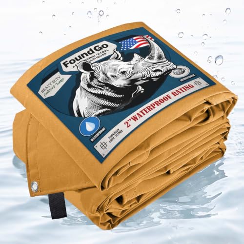 FoundGo 8x10ft Heavy Duty Waterproof Canvas Tarp with Grommets, UV Resistant 22 Mil, Durable Cloth Cover for Car, Roof, Boat, Camping, Woodpile - Tan