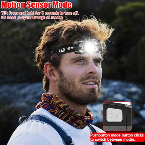Rechargeable Headlamp Flashlight - 3000 Lumen, 6 Pack with Motion Sensor