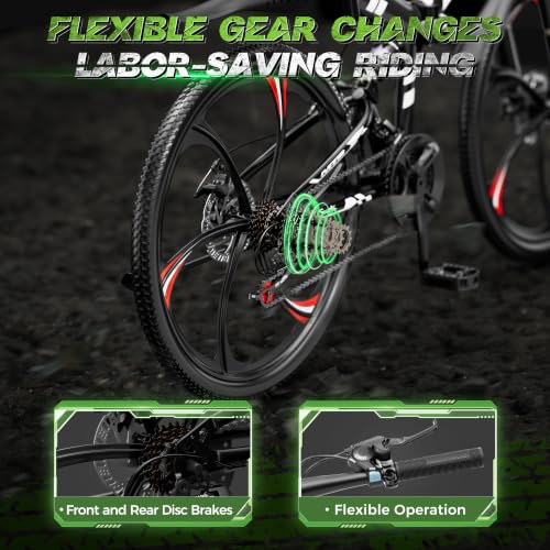 26 Inch Folding Mountain Bike - 21 Speed Dual Disc Brake - Black