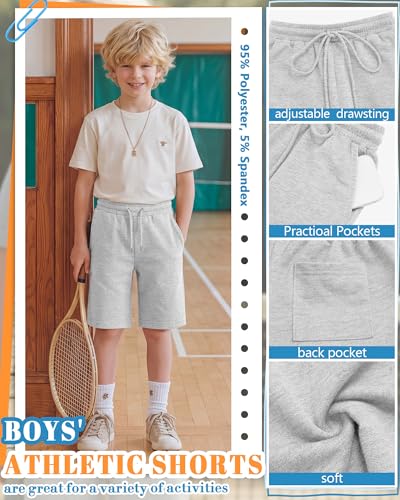 LessonZoo 4 Pack Boys Athletic Shorts 11-12 Years - Black, Gray, Light Gray, Army Green