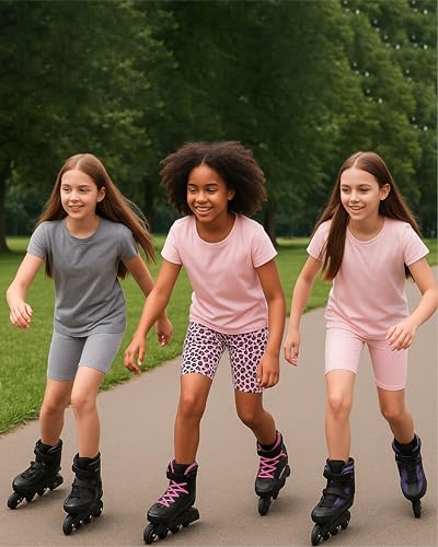 Girls 3-Pack Super Soft Athletic Biker Shorts - Black/Tan/Grey, 7-8