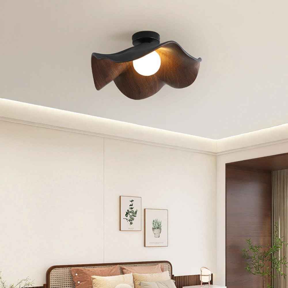 LFKPTAO Modern Simple Lotus Leaf Flower Ceiling Lamp Screw G9 Iron Walnut Grain Bedroom Ceiling Lamp Children's Room Corridor Living Room Balcony Lamp Black