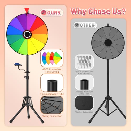 20-Inch Spinning Prize Wheel with Stand - GSOW, Adjustable 47-61in