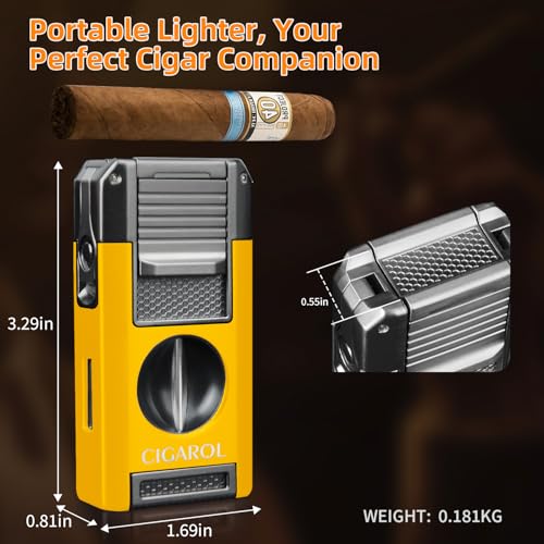 Cigarol 5-in-1 Torch Lighter with V-Cutter, Punch & Windproof Jet Flame (Yellow/Shabby Chic)