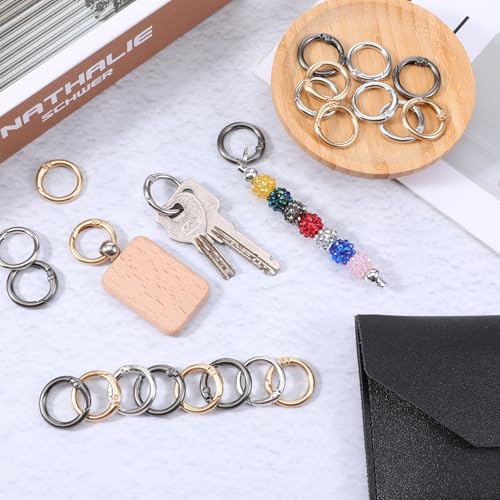 24 Pcs Metal Spring O-Rings for Keychains & Bags - Gold, Silver, Black