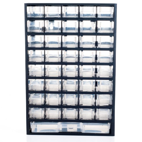 Storage Bin with Drawers - 41-Drawer Plastic Tool Organizer - Hardware or Craft Cabinet for Storing Beads, Toys, or Nuts and Bolts by Stalwart (Black)