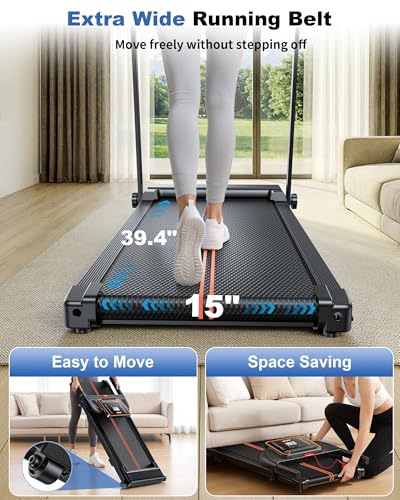 Foldable Under Desk Treadmill with Handlebar - 0.6-6.2 MPH Portable Walking Pad