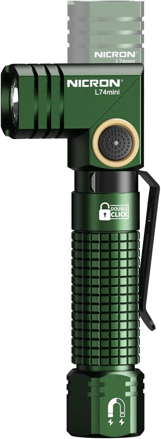 NICRON L74 Mini Flashlight - 400 Lumens, 90° Angle, IP65 Waterproof, Rechargeable EDC Tactical Light | Green