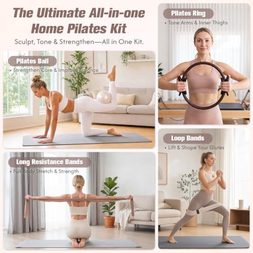 Pilates Kit for Home Workouts - Oat & Brown with Accessories