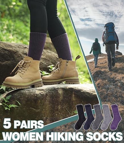 Thermal Merino Wool Hiking Socks - Medium, 5 Pairs Solid Color