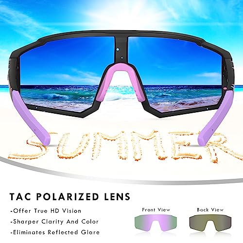 Youth Baseball Sunglasses Kids Polarized Sports UV400 Protection Black Frame Purple Lens