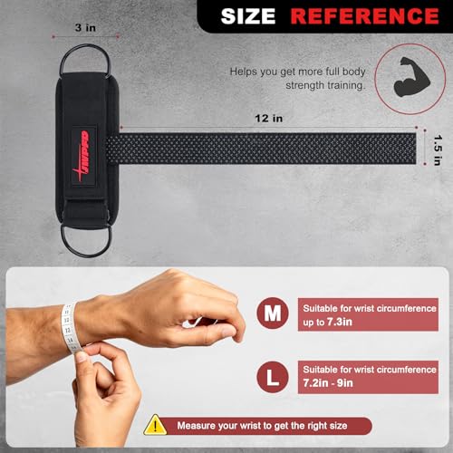 JWPFD Black M Lifting Straps with D Ring for Weightlifting, Cable Machine, Wrist Support