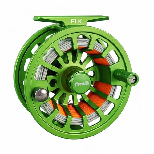 Aventik Large Arbor Fly Reel 3/5wt Green with Line – CNC Aluminum, Smooth Drag