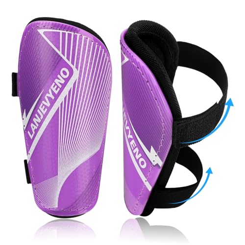 Kids Soccer Shin Guards - Lightweight Protective Pads, Purple Medium