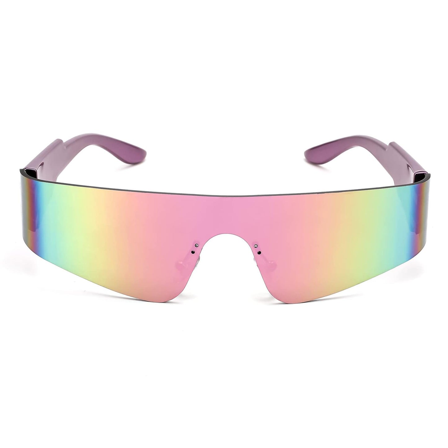 FEISEDY Rimless Sunglasses Y2K Futuristic Wrap Around Sunglasses For Women Men One Piece Goggles Miorred Shades B2927