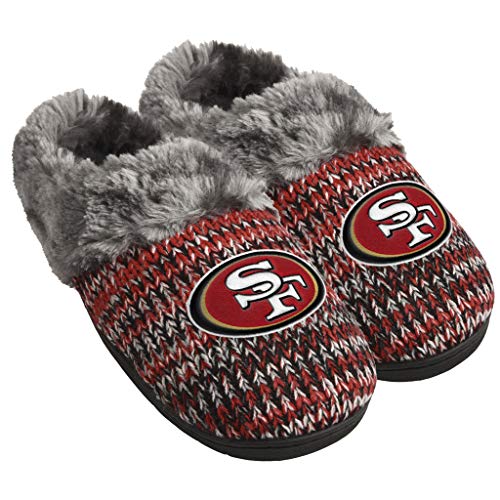 Womens NFL Team Logo Slide Slippers with Faux Fur Lining