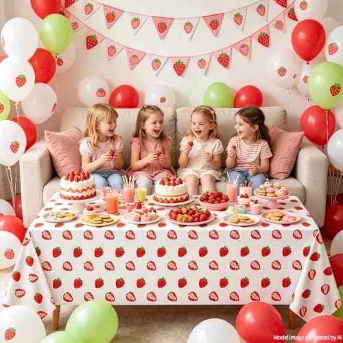 Strawberry Party Tablecloths - 4 Pack Plastic Birthday Covers 86 x 51 Inch