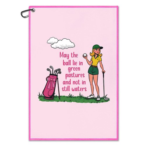 Juoqg May The Ball Lie in Green Pastures Pink Golf Towel, Funny Golf Bag Towel with Clip, Golfing Accessories for Women, Golfing Gifts for Golfer Mom Daughter, Birthday Gifts for Sport Lover Friend