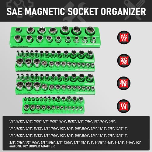 8PCS Magnetic Socket Organizer Set, Magnetic Socket Holder, 1/4", 3/8", 1/2" Metric & SAE Magnetic Socket Tools Trays.