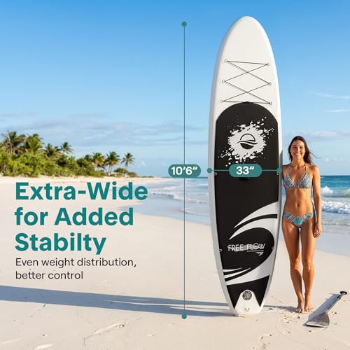 10'6" Inflatable Stand Up Paddle Board with Premium Accessories - Black and Gray