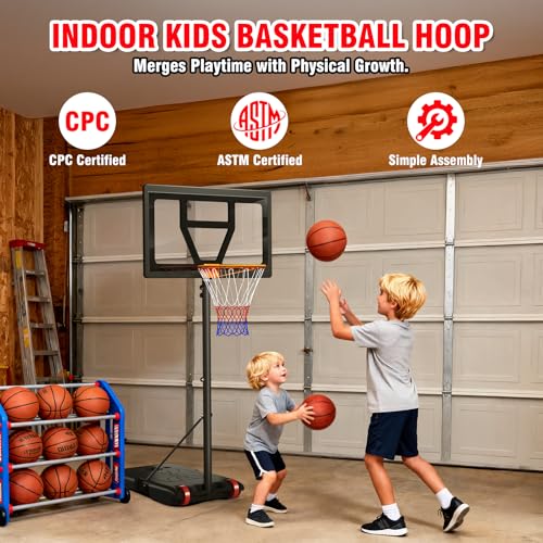 Adjustable Kids Basketball Hoop - 3-7 FT Black, Portable & Durable