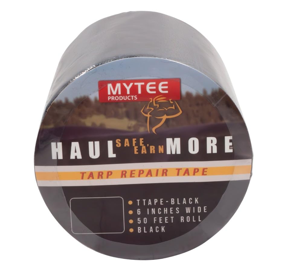 Mytee Products 8.8 oz Waterproof Black Vinyl Tarp Repair Tape 6 Inch x 50 FT with Heavy Duty Adhesive Backing - Tarp Patch Kit, Tarp Repair Kit