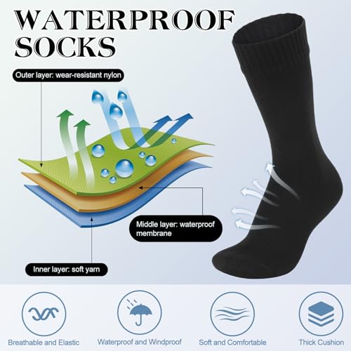Jspupifip Unisex Waterproof Breathable Socks - Medium Black for Outdoor Activities