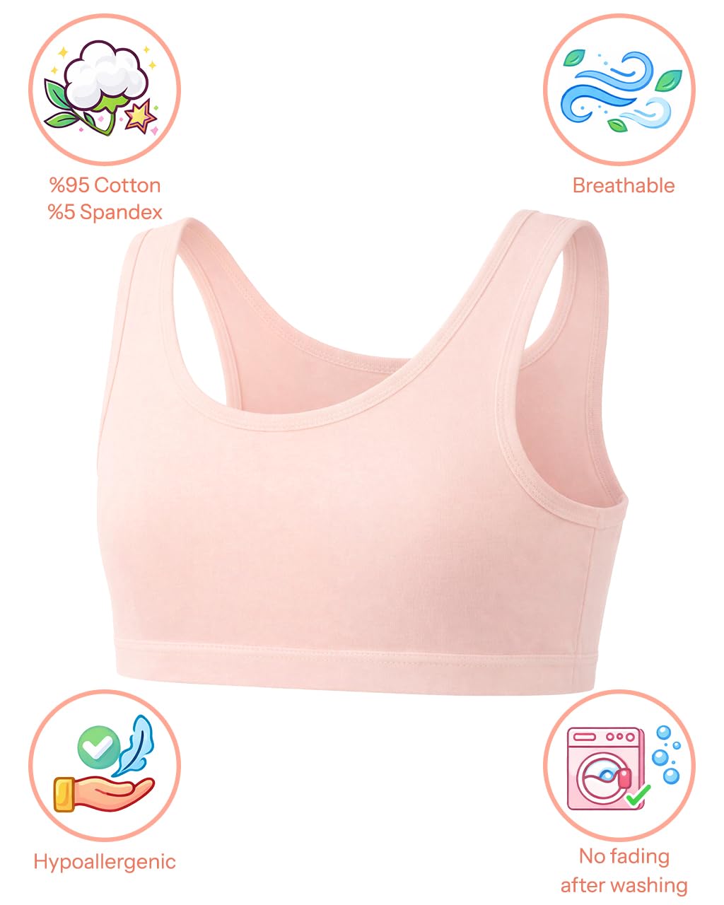 Donella Girls Training Bras - Soft Cotton Kids Sports Bra, 5 Pack Crop Tops, Bright Colors, Age: 12-13