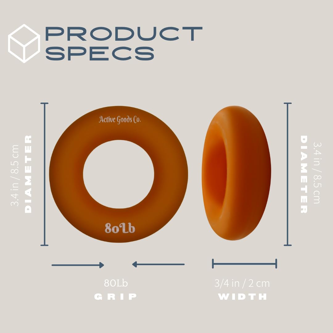 ActiveGoodsCo Hand & Forearm Exerciser - Single ring or Set, Resistance 10-120Lb, Diameter 2.5-3,5in. Visit to see more options (Single 80Lb-3.5in Orange)