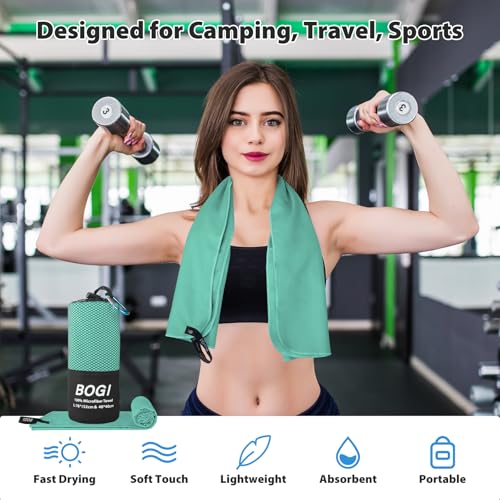 BOGI Microfiber Travel Sports Towel Set Mint 16x32 Inches - Quick Dry & Compact