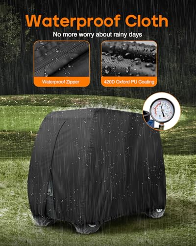 Golf Cart Cover for 4 Passenger Carts - Black, Heavy Duty Waterproof