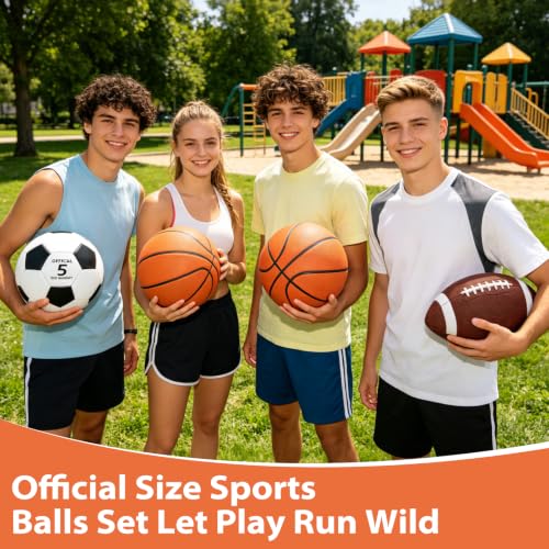 SIKEMAY 3-Piece Sports Balls Set - Soccer, Football, Basketball with Pump