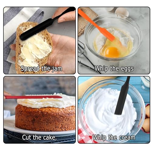 3pc Silicone Jar Spatula Set - Heat Resistant Kitchen Scrapers - Black, Red, Orange