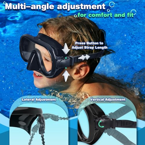 Kids Swim Goggles Mask with Nose Cover - Black L (8-16)