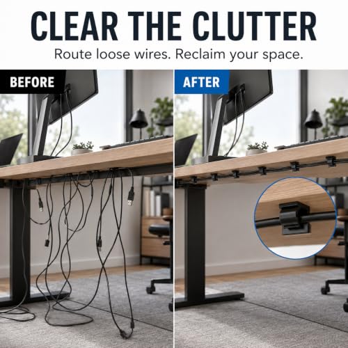 Adhesive Cable Clips - 50 Pack Wire Organizer & Cord Holder - Black