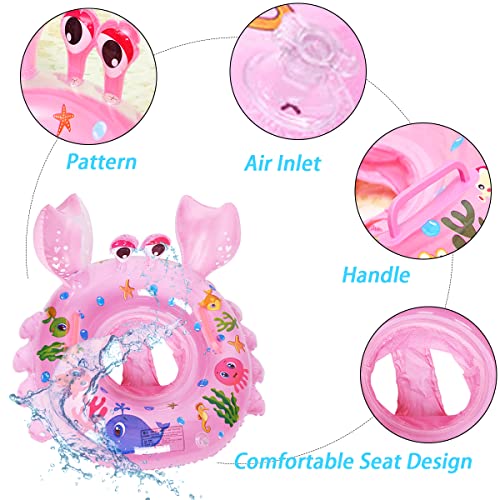 Baby Swimming Float - Inflatable Pink Crab Swim Ring for Ages 8-48 Months