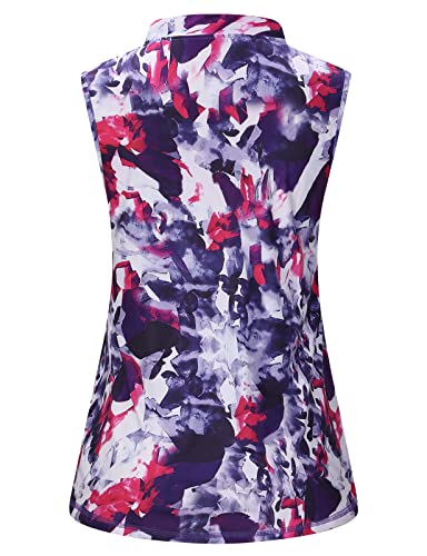Viracy Women's Zip Up Golf Tank Top A-tie Dye Large Quick Dry Athletic Polo Shirt