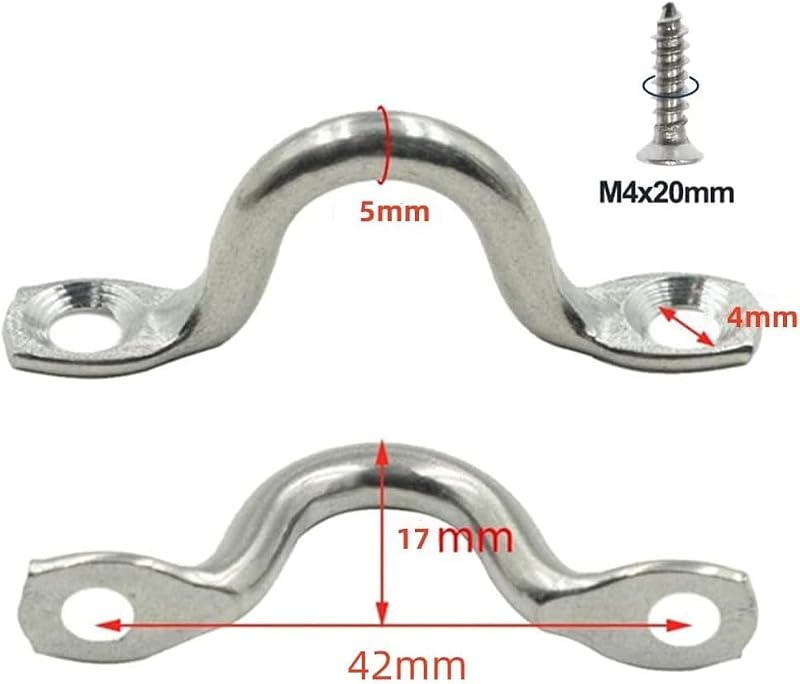 Stainless Steel Pad Eye Straps - 10 Pcs with Screws, 53mm Length