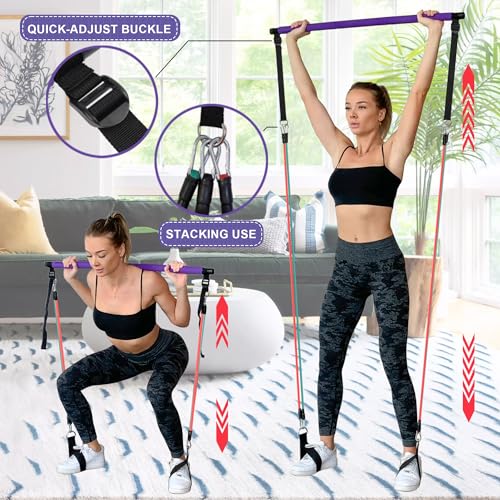 Portable Pilates Bar Kit with Resistance Bands - Full-Body Workout