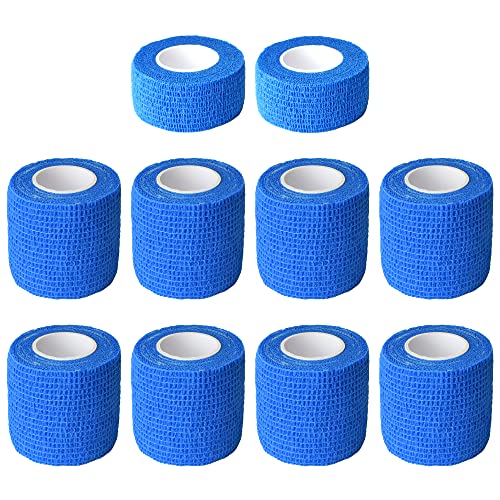 10 Pack Blue Self-Adherent Elastic Bandage Wrap - 2" & 1"