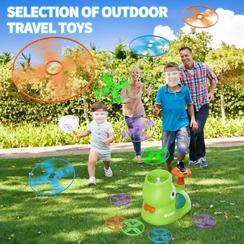 Kids Outdoor Flying Disc Launcher Toy - Elephant Design, Blue Green