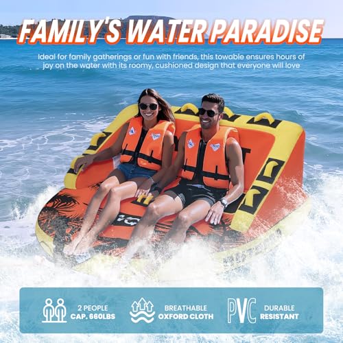 Heavy-Duty Towable Tube for Boating - 840D Nylon, 2 Rider - Maple Leaf