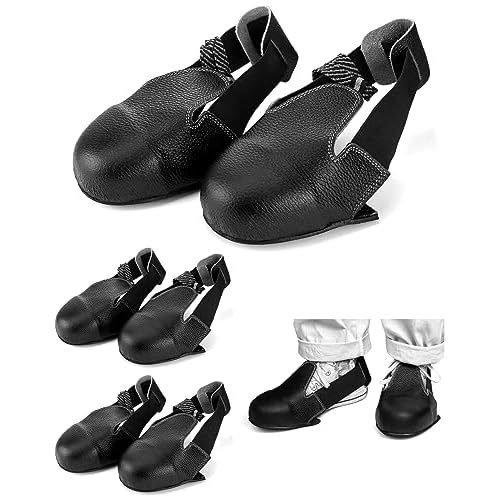 QWORK Steel Toe Cap Safety Overshoes Workplace Anti-smash Cover with Adjustable Strap for Men/Women, 4 Pairs (Size 5-12 US)