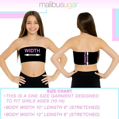 Malibu Sugar Girls Bandeau Tube Top - Strapless Soft Stretch, White, Ages 10-14
