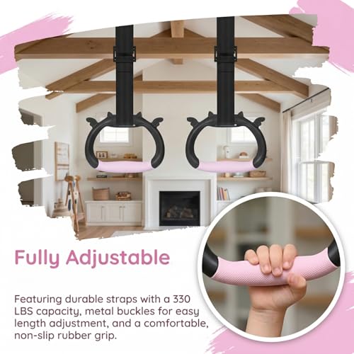 Adjustable Gymnastics Rings for Children - Pink Strength Training