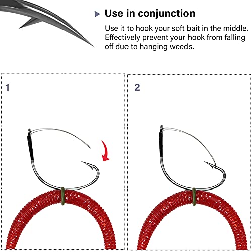 Weedless Wacky Worm Fishing Hooks - Wide Gap Stainless Steel - Size 2 (10pcs)