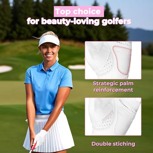 Breathable Women's Golf Gloves - Full White, Medium Size